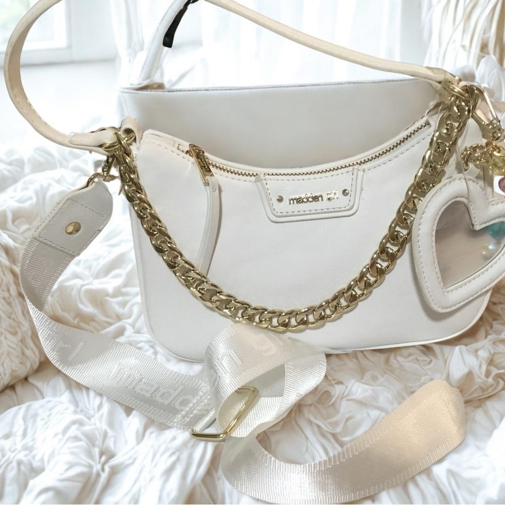 Madison Gold and White Crescent Shoulder Bag